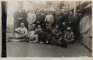 Unidentified WW1 Military Navy Ship Crew Gun Sailor Real Photo Postcard