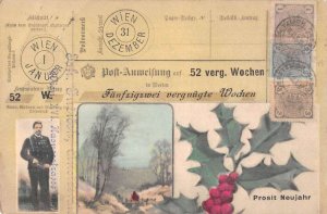 German New Year Greetings Stamps Postal Used Vintage Postcard AA53979