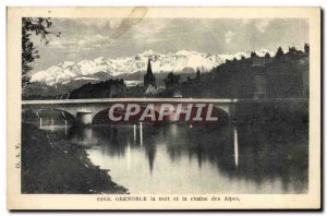 Old Postcard Grenoble night and the Chaine des Alpes