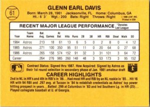 1987 Donruss Baseball Card Glen Davis Houston Astros sk20578