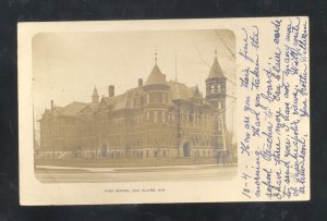 RPPC EAU CLAIRE WISCONSIN HIGH SCHOOL BUILDING 1905 REAL PHOTO POSTCARD