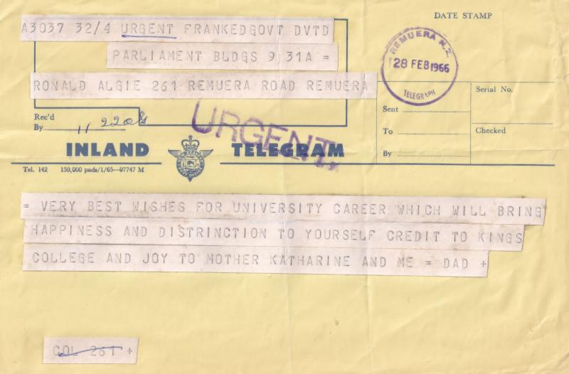 Remuera Kings College University 1966 New Zealand Telegram
