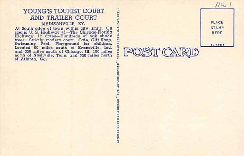 Young's Tourist Court O A Young, Owner and Manager Madisonville Kentucky  