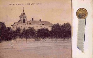 High School Pnnants & Seal Ashland Kansas 1912 postcard