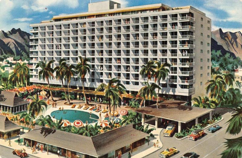 HONOLULU, HI Hawaii  PRINCESS KAIULANI HOTEL Roadside ARTIST'S VIEW  Postcard