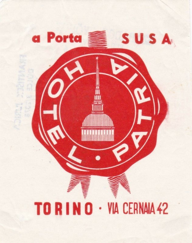 Italy Torino Hotel Patria Vintage Luggage Label sk1730