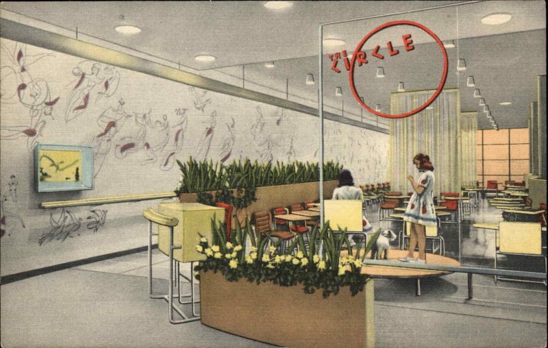 Linen Postcard Chicago Illinois IL Stevens Circle Restaurant Art Deco