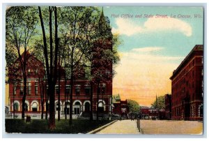 1910 Post Office & State Street Buildings Pathways Road La Crosse WI Postcard 
