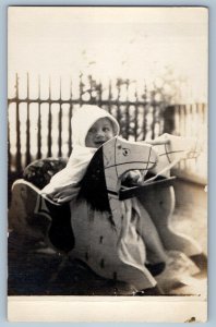 c1910's Baby Rocking Horse Toy RPPC Photo Unposted Antique Postcard