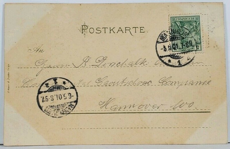 Germany Mannheim Neckarbrucke Floral Border c1901 Postcard J14