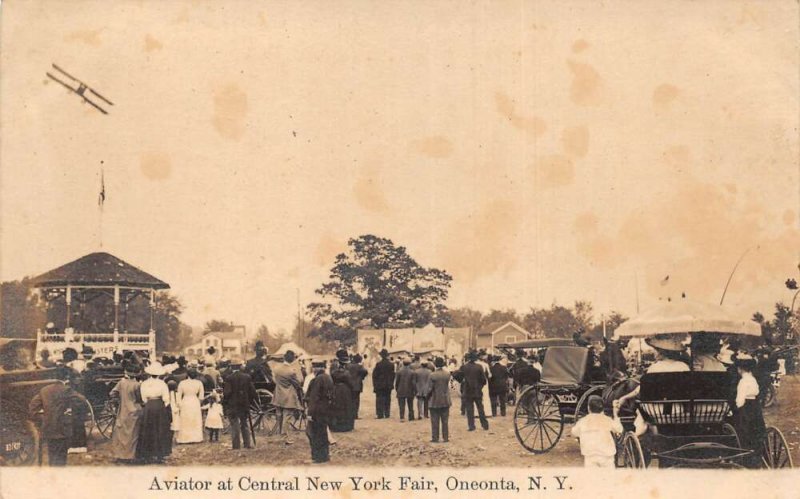 Oneonta New York Central New York Fair Airplane Flying Real Photo PC AA75356