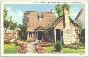 Vintage Linen Postcard Oldest School House St. Augustine Florida