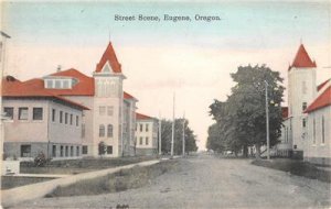 Street Scene, Eugene, Oregon ca 1910s Hand-Colored Vintage Postcard 