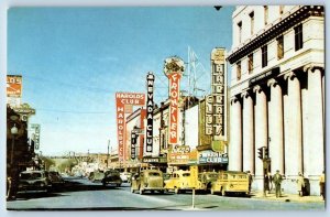 Reno Nevada NV Postcard Looking North Virginia Street Casino Row Buildings 1960