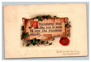 Vintage 1909 Tuck's Christmas Postcard - Scroll with Xmas Wish Red Seal NICE