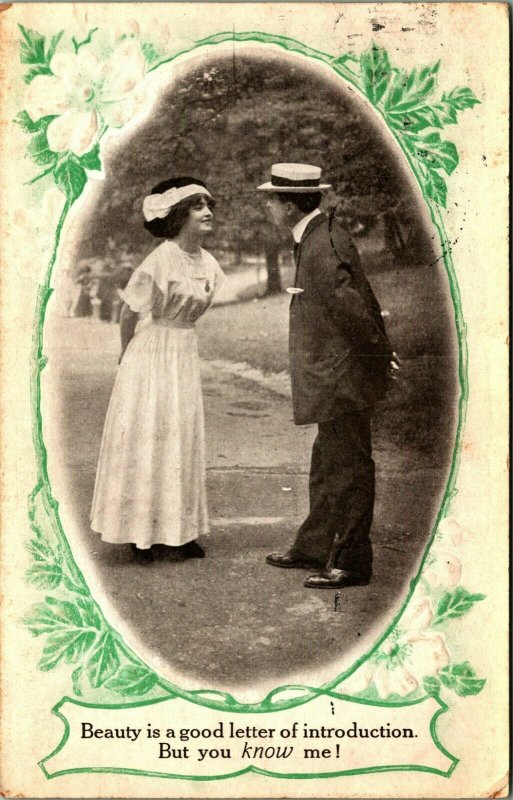 Comic Humor Novelty Romance Beauty is a Good Introduction 1911 DB  Postcard