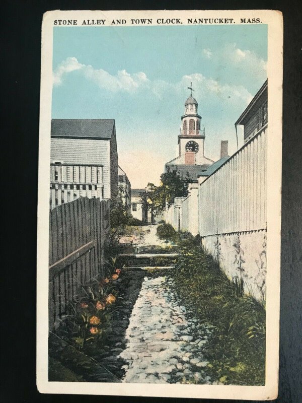 Vintage Postcard 1923 Stone Alley & Clock Nantucket Massachusetts (MA)