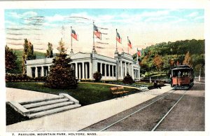 Holyoke, Massachusetts -Trolley in front of the Pavilion at Mountain Park - 1924