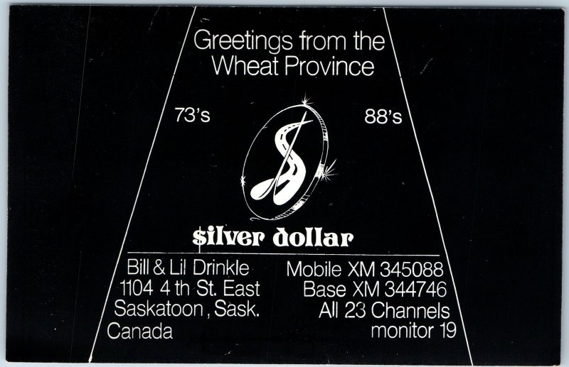 c1970s Saskatoon, SK Wheat Province Silver Dollar Radio Art QSL Card Drinkle A47