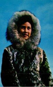Alaska Eskimo Girl Wearing Gold Leopard Seal Parka With Hood Lined With Fox 1962
