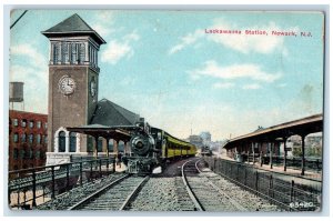 c1910 Train Locomotive, Lackawanna Station Newark New Jersey NJ Postcard