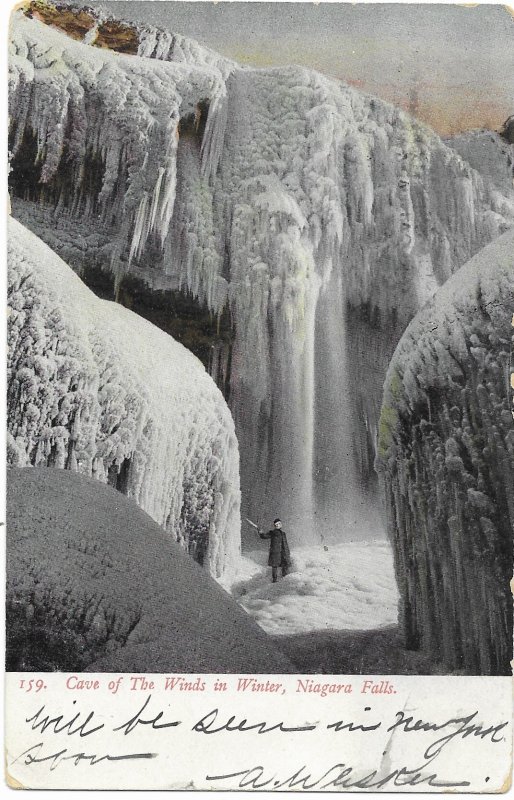 Cave of the Winds & Man in Winter Niagara Falls 1908 Undivided Back