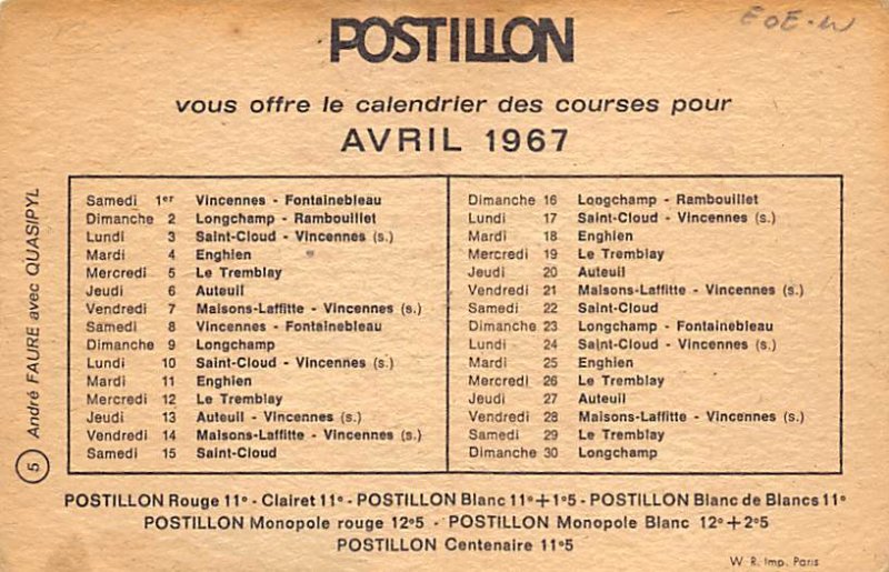 Andre Faure Horse Racing, Trotters, Unused 