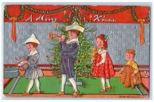 Delaware MN Postcard Christmas Childrens With Drum And Trumpet Toy Embossed 1909