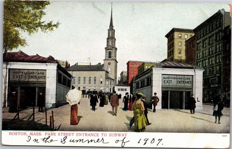 Boston MA, Park Street Entrance to Subway, Pre-1908 UDB Vintage Postcard Y04