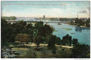 City Park R. J. Bridge & River Kaw, Looking West, TOPEKA, Kansas, 1900-1910s