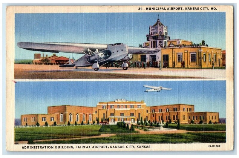 Municipal Airport Administration Bldg Fairfax Airport Kansas City KS Postcard