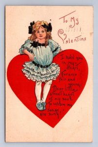 VALENTINE HOLIDAY SWEETHEART GIRL POEM EMBOSSED POSTCARD 1910