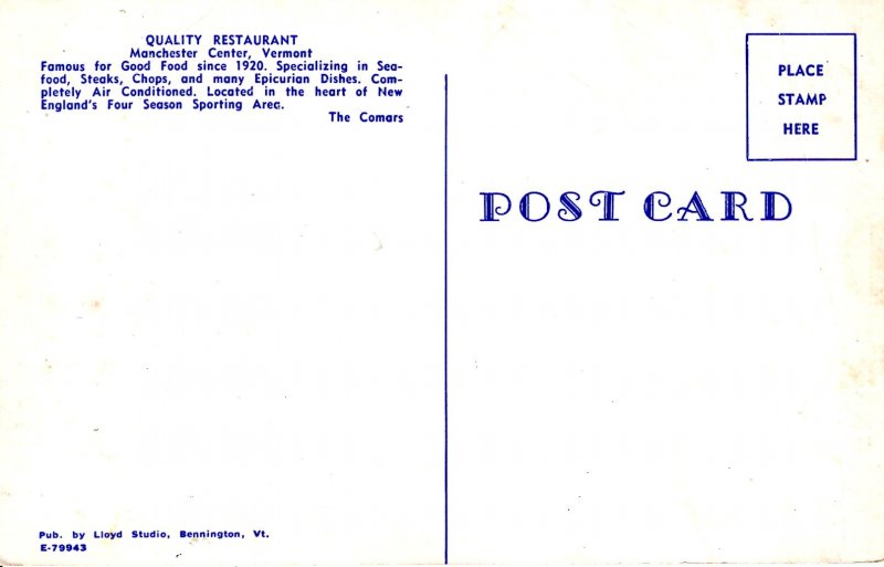 Manchester, Vermont - The Quality Restaurant at Manchester Center - c1960