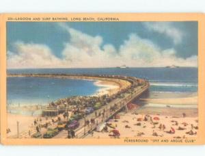 Unused Linen OLD CARS AT LAGOON AND BEACH Long Beach - Los Angeles CA d7293@