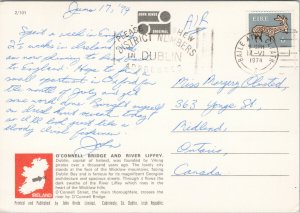 Dublin Ireland O'Connell Bridge River Liffey Buses John Hinde Postcard C6