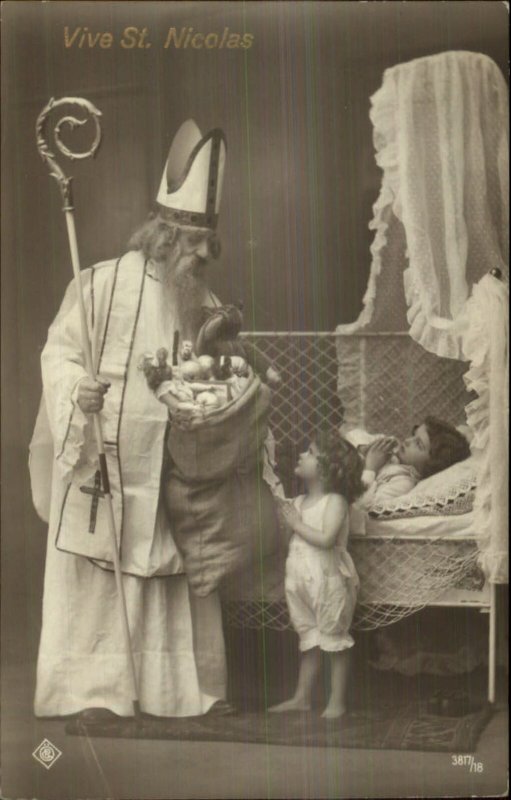 Christmas - French Cleric VIVE ST. NICOLAS Real Photo Postcard c1910