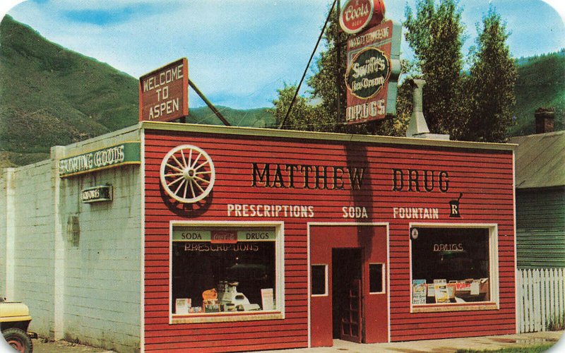 Aspen CO Matthew Drug Coors Beer Sign Ice Cream Postcard