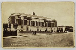 UK Barry Memorial Hall and Cenotaph c1930s Postcard S5