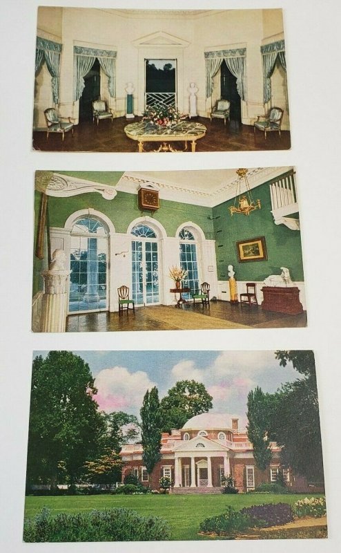 3 set Thomas Jefferson MONTICELLO Charlottesville Virginia Typogravure Postcards