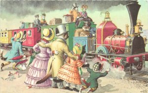 1950s Mainzer Dressed Cats Railway Comic Humor Postcard 22-10458