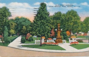 Peoria IL Illinois Main Street Entrance to Laura Bradley Park - pm 1947 - Linen