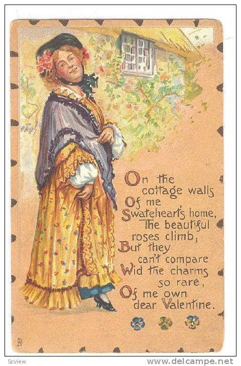 TUCK #4, Valentine Greetings, Woman Infront Of A Residence, PU-1912