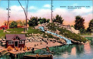 Milwaukee, WI Wisconsin  MONKEY ISLAND Washington Park Zoo  ca1940's Postcard