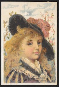 VICTORIAN TRADE CARD Canada Southern Railway Fancy Dressed Pretty Girl & Hat