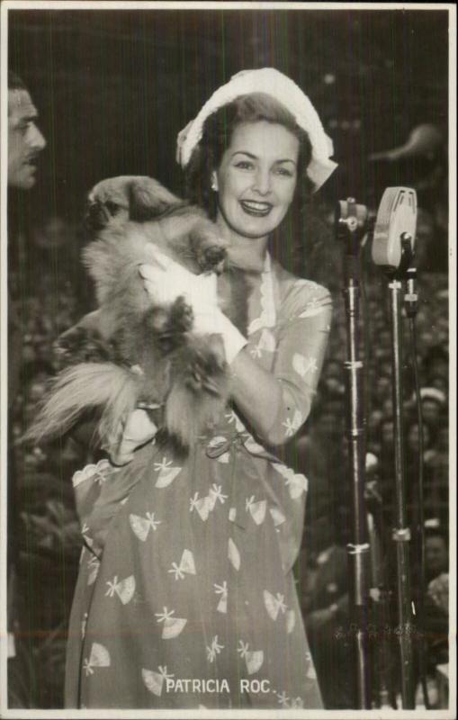 Actress Patricia Roc w/ Her Pekingese Dog - Microphones Real Photo Postcard