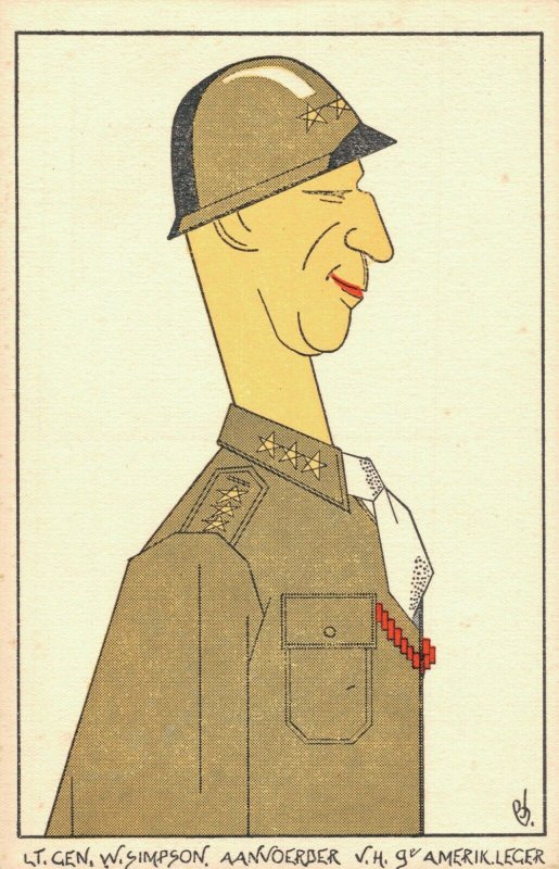 World War 2 - SATIRE General William Hood Simpson Cartoon Postcard - 04.72