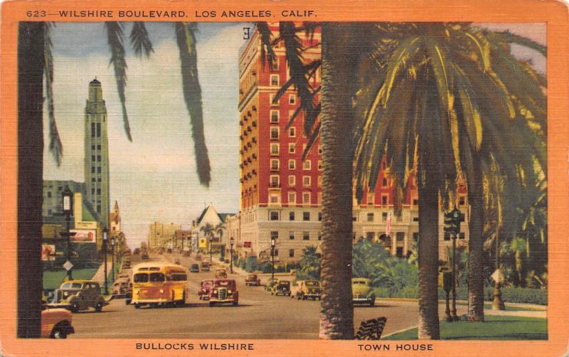 Wilshire Boulevard, Los Angeles, California, Early Postcard, Used in 1953