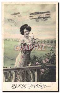Fancy Old Postcard Happy Valentine Woman and airplane (aviation)