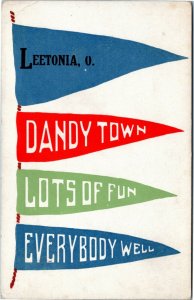 postcard Ohio - pennant - Leetonia O. Dandy Town Lots of Fun Everybody Well