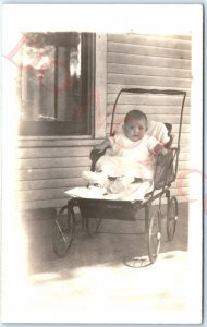 c1910s Cute Fat Baby Boy RPPC Allwin Baby Stroller Antique Real Photo PC A139